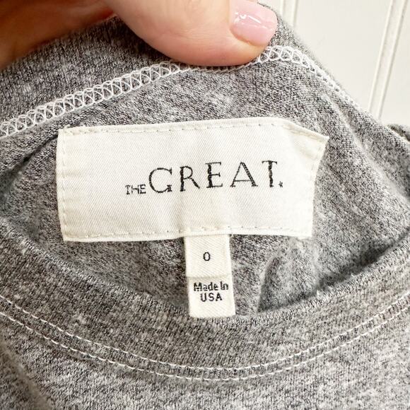 The Great. Cropped Tee Gray Tossed Floral Embroidery Short Sleeve Top XS - Picture 4 of 5